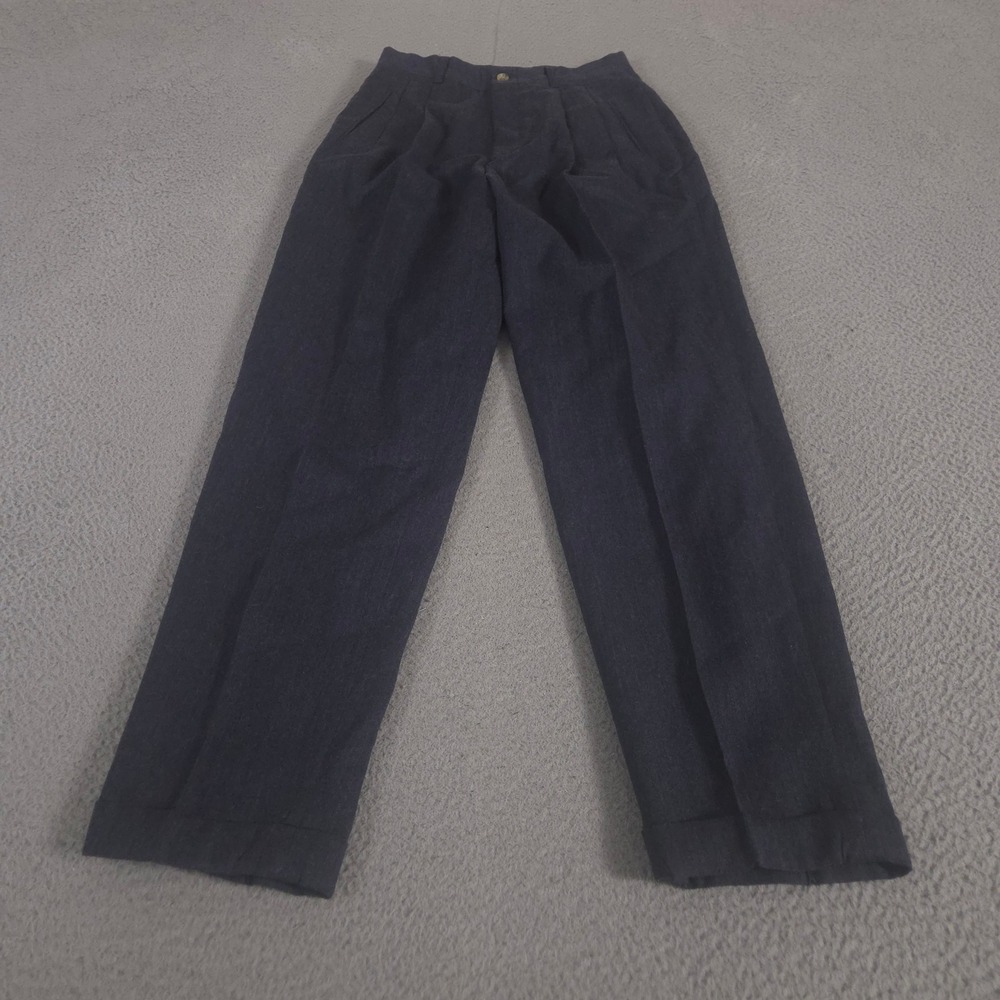 VINTAGE L.L. Bean Pants Womens 6 Navy Worsted Wool Pleated Straight Leg 90s